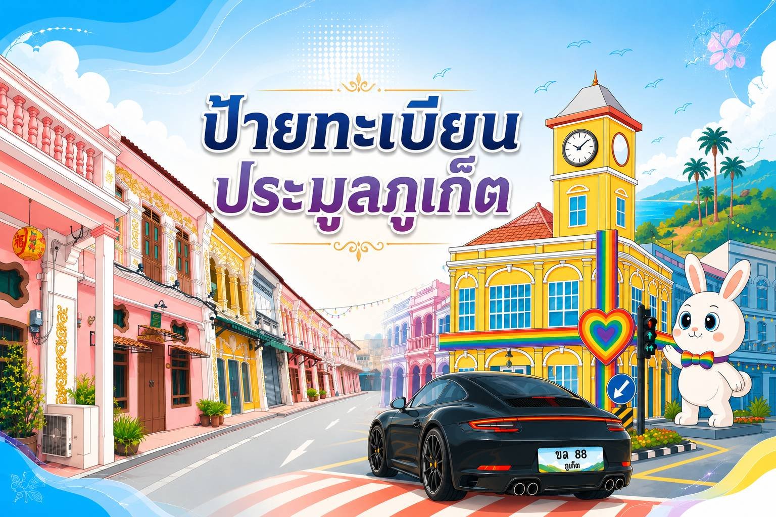 ป้ายทะเบียนประมูลภูเก็ต เมืองเก่าภูเก็ต และรถสปอร์ต
